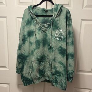 torrid Green Tie-Dye Lace-Up Hoodie with 'Psst! You're Doing Great'